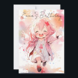 Little watercolor girl birthday kaart<br><div class="desc">In kawaii design to make your birthday uitnoations stand out and bring sparkles in your little girl's eyes. With customizable balloons and cupcakes.</div>