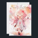 Little watercolor girl birthday kaart<br><div class="desc">In kawaii design to make your birthday uitnoations stand out and bring sparkles in your little girl's eyes. With customizable balloons and cupcakes.</div>