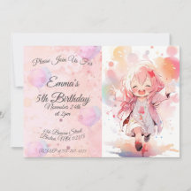 Little watercolor girl horizontal birthday