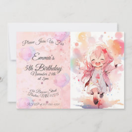 Little watercolor girl horizontal birthday kaart