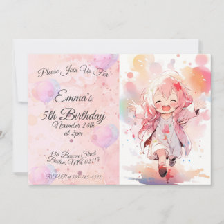 Little watercolor girl horizontal birthday kaart