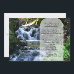 Little Waterfall Wedding Custom Invitation Kaart<br><div class="desc">Een trouwuitnodiging met een mooie watervalachtergrond en uw formulering op een transparant, drijvend paneel. De kaart is eenvoudig aan te passen met uw tekst, lettertype, lettertypekleur en keuze uit zes papiertypen. Niet precies wat je zoekt? Al onze producten kunnen zonder extra kosten op maat worden ontworpen om aan uw behoeften...</div>