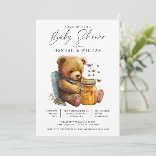 Little Waterverf Teddy Bear Baby shower Kaart (Staand voorkant)