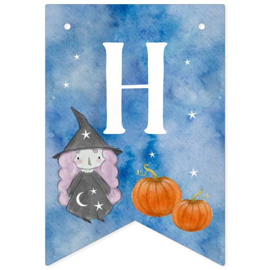 Little Waterverf Witch Halloween Party Bunting Vlaggetjes (Tweede vlag)