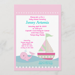 Little Whale Pink Sailboat Baby shower 5x7 Kaart