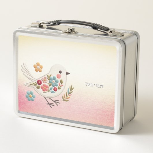 Little White Bird Bloemen Metalen Lunch Box (Voorkant)
