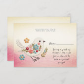 Little White Bird Floral Baby shower Informatiekaartje (Voorkant / Achterkant)