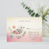 Little White Bird Floral Baby shower Informatiekaartje (Staand voorkant)