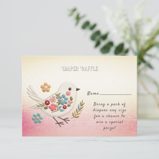 Little White Bird Floral Baby shower Informatiekaartje (Staand voorkant)