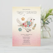 Little White Bird Floral Baby shower Kaart (Staand voorkant)