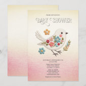 Little White Bird Floral Baby shower Kaart (Voorkant / Achterkant)