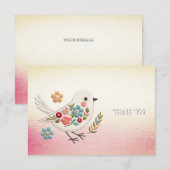 Little White Bird Floral Dank je wel kaart (Voorkant / Achterkant)