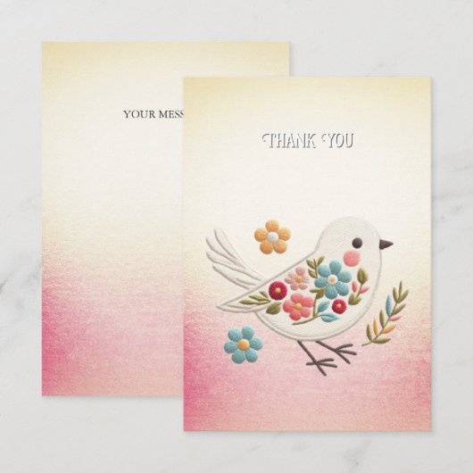 Little White Bird Floral Dank je wel kaart (Voorkant / Achterkant)