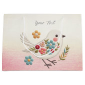 Little White Bird Floral Gift Bag Groot Cadeauzakje (Voorkant)