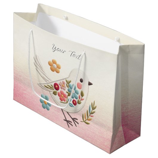 Little White Bird Floral Gift Bag Groot Cadeauzakje (Voorkant Gekanteld)