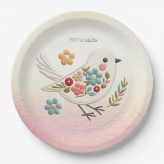 Little White Bird Floral Paper Bord