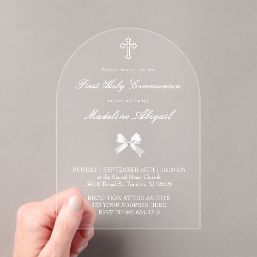 little white bow First Holy Communion Acryl Uitnodigingen (Insitu (Draagbaar))