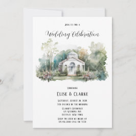 Little White Church and Florals Wedding Invitation Kaart
