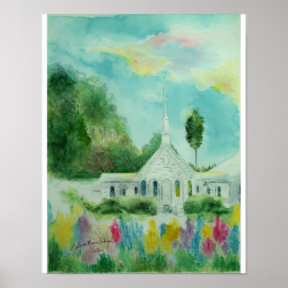 Little White Country Church Waterverf Poster