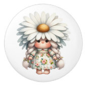 Little White Daisy Girl Gnome Keramische Knop (Voorkant)