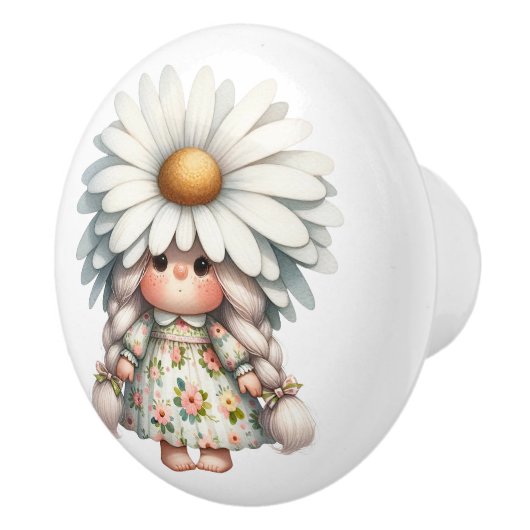 Little White Daisy Girl Gnome Keramische Knop (Rechts)