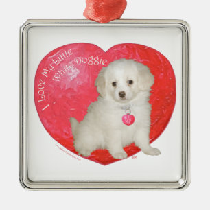 Little White Dog Rescue Valentijn Metalen Ornament