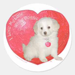Little White Dog Rescue Valentijnsdag Ronde Sticker