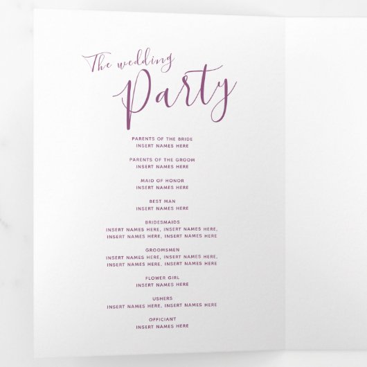 Little white hartscript mulberry white bruiloft drieluik programma (Binnenzijde eerst)