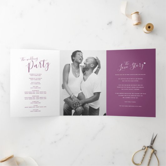 Little white hartscript mulberry white bruiloft drieluik programma (Binnen)