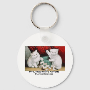 Little White Kittens die Dominosen spelen Sleutelhanger
