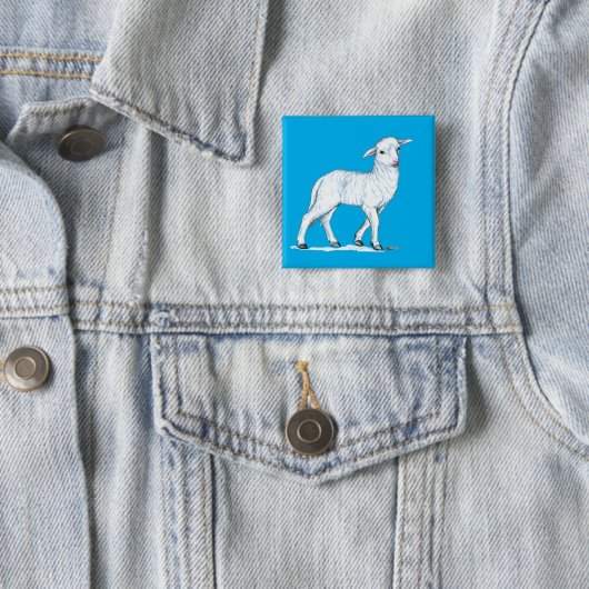 Little White Lamb Vierkante Button 5,1 Cm (In situ)