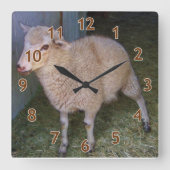 Little White Lamb Vierkante Klok (Voorkant)