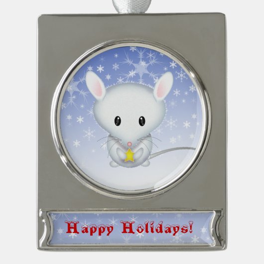 Little White Mouse kerstversiering Verzilverd Banner Ornament (Voorkant)