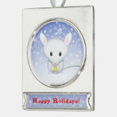Little White Mouse kerstversiering Verzilverd Banner Ornament (Links)