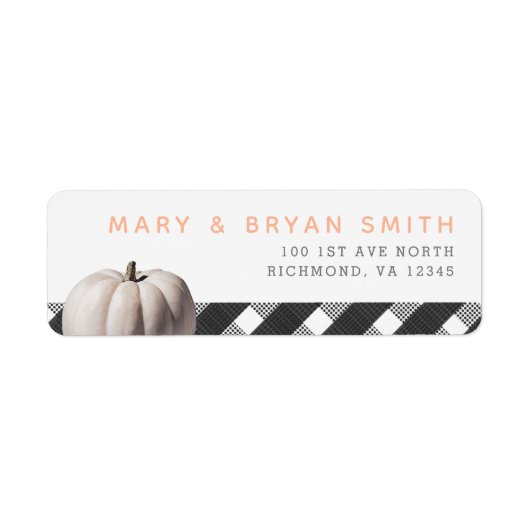 Little White Pumpkin en Buffalo Check Herfst Theme Etiket (Voorkant)