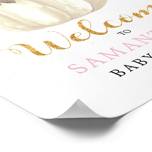 Little White Pumpkin Pink Floral Baby shower Poster (Hoek)