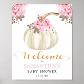 Little White Pumpkin Pink Floral Baby shower Poster (Voorkant)