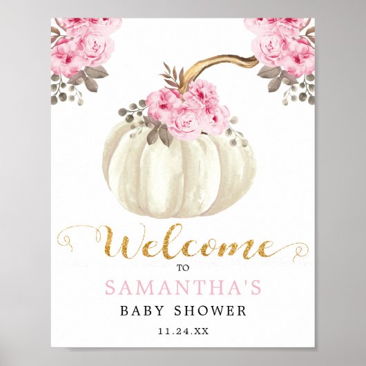 Little White Pumpkin Pink Floral Baby shower Poster (Voorkant)