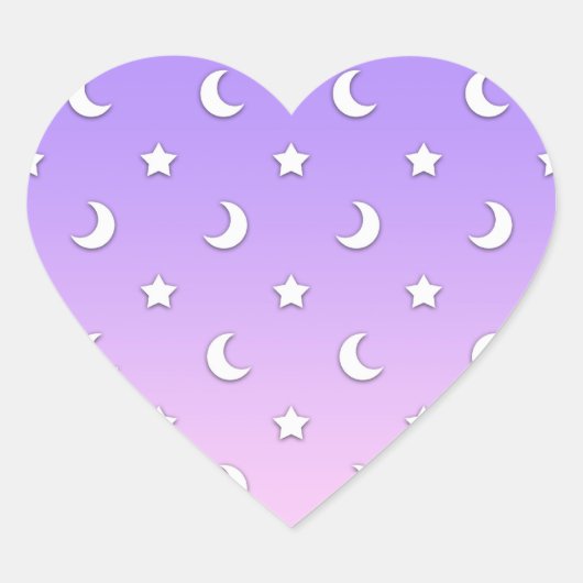 Little White Stars en Moons Pattern Hart Sticker (Voorkant)