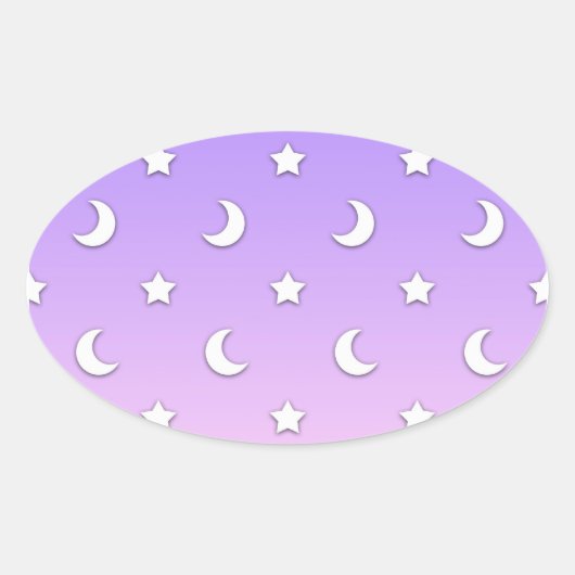 Little White Stars en Moons Pattern Ovale Sticker (Voorkant)