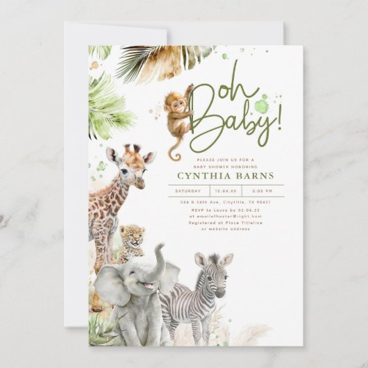 Little Wild Animals Oerwoud Safari Cute Baby showe Kaart (Voorkant)