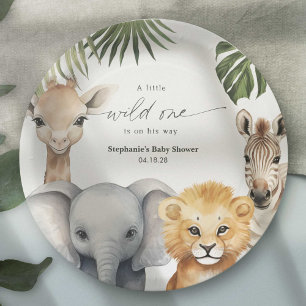 Little Wild Een Safari Dieren Baby Jongen Douche Papieren Bordje
