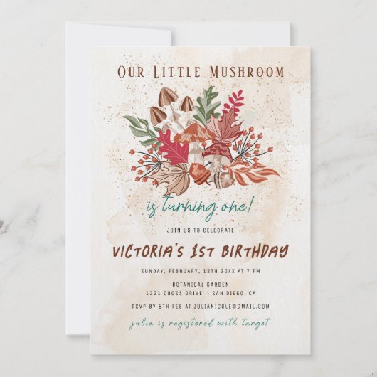 Little Wild Forest Mushroom Foto Eerste Verjaardag Kaart (Voorkant)