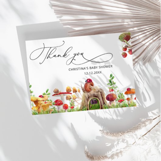 Little Wild Mushroom Baby shower Dank u Kaart