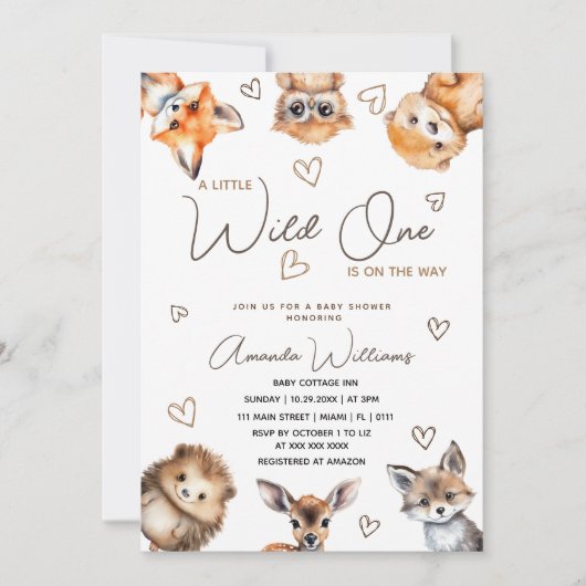 Little Wild One Animal Baby shower Invitation Kaart (Voorkant)