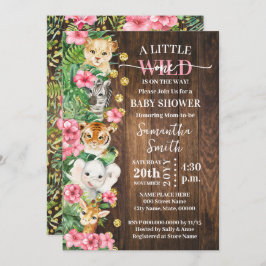 Little Wild One Rustic Safari Pink Baby Shower Kaart