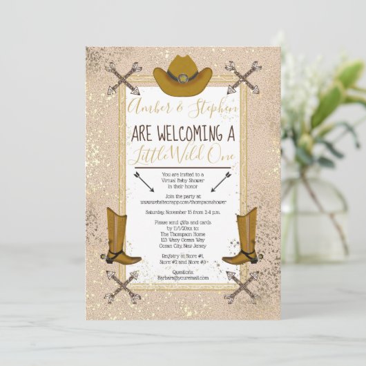 Little Wild One Rustic Western Virtual Baby shower Kaart (Staand voorkant)