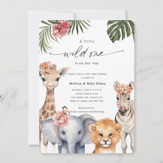 Little Wild One Safari Baby Dieren Baby Meisje Sho Kaart (Voorkant)