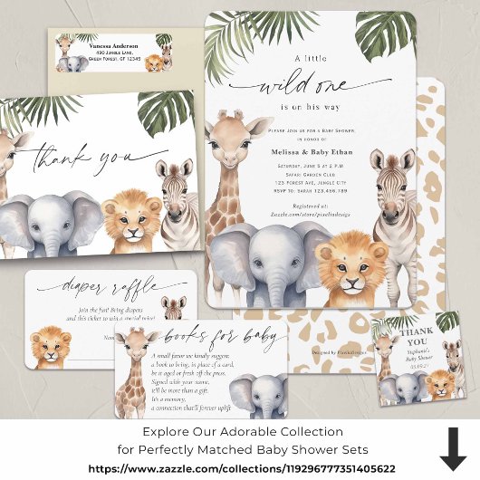 Little Wild One Safari Baby Dieren Baby Meisje Sho Kaart
