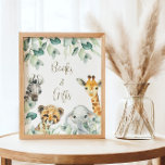 Little Wild One Safari Baby shower Boeken & Gesche Poster<br><div class="desc">Schattige een Little Wild One is On The Way baby shower borden heeft  groen met schattige waterverf safaridieren. Personaliseer met uw gegevens.</div>